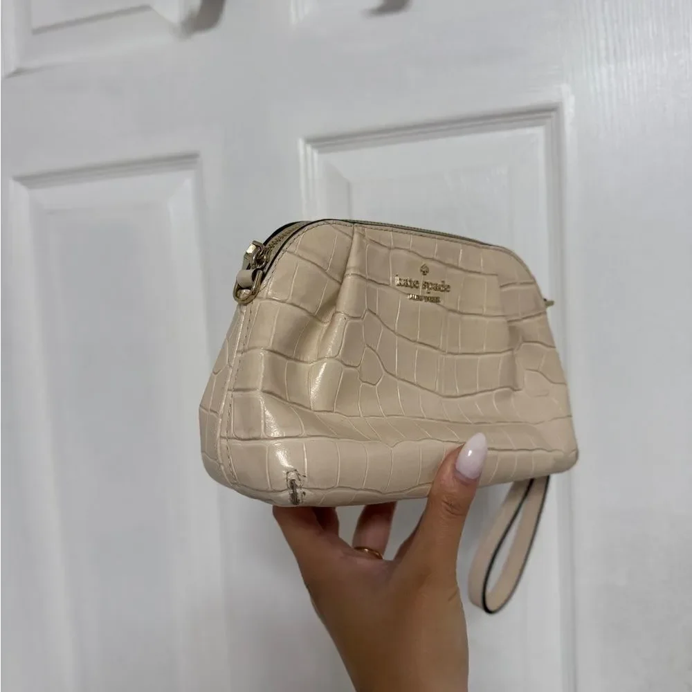 Kate Spade Beige Croc-Embossed Wristlet